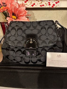 Coach Black Signature Flap Shoulder Bag